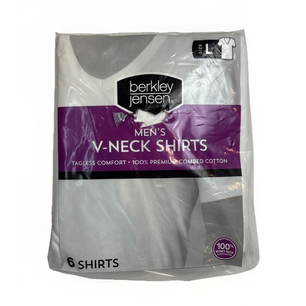 Berkley Jensen Men's V-Neck Shirts Premium Cotton Short Sleeve 6 Pack Size Large